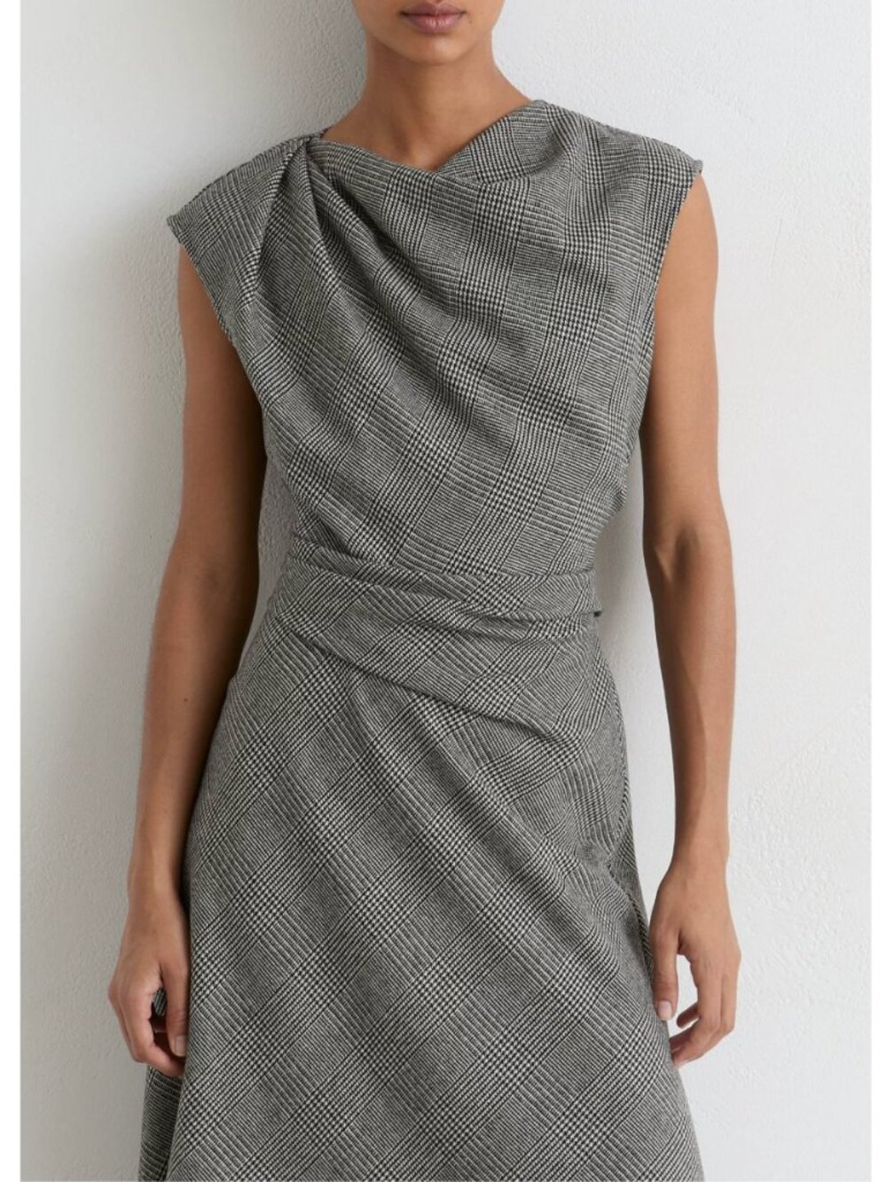 REISS Clara Midi Dress Grey Check Wool-Blend Tailored Classic - Picture 3 of 11